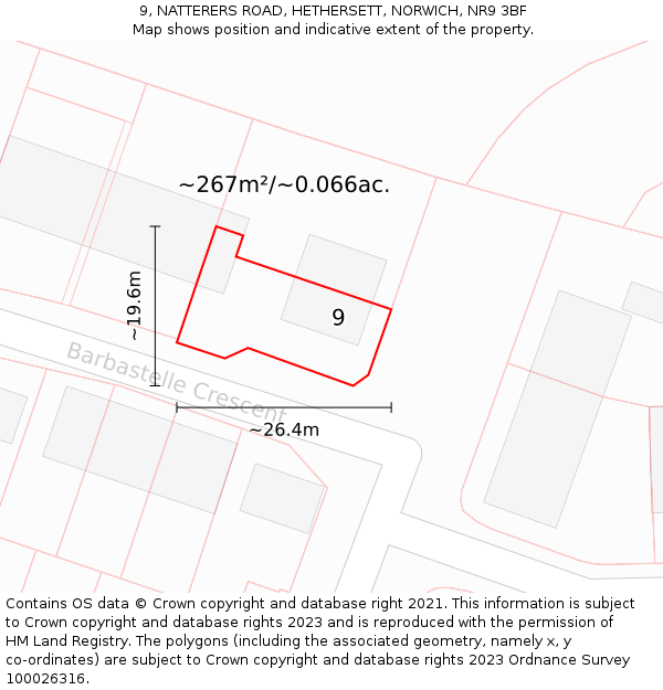 9, NATTERERS ROAD, HETHERSETT, NORWICH, NR9 3BF: Plot and title map