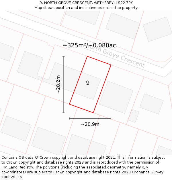 9, NORTH GROVE CRESCENT, WETHERBY, LS22 7PY: Plot and title map