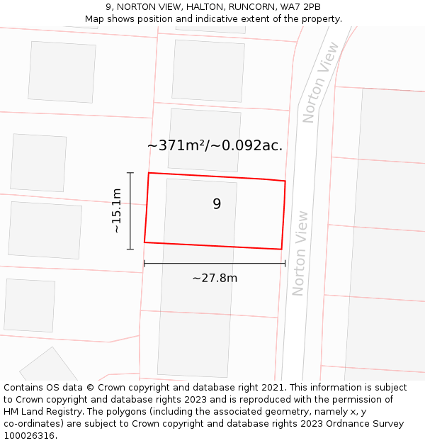 9, NORTON VIEW, HALTON, RUNCORN, WA7 2PB: Plot and title map
