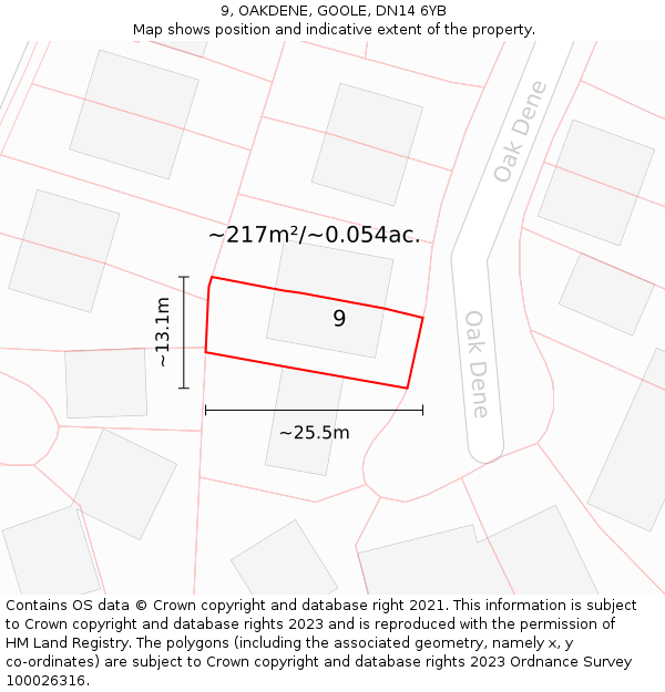 9, OAKDENE, GOOLE, DN14 6YB: Plot and title map