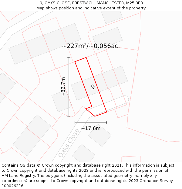 9, OAKS CLOSE, PRESTWICH, MANCHESTER, M25 3ER: Plot and title map
