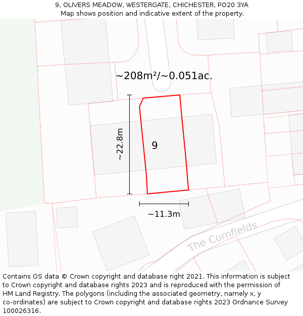9, OLIVERS MEADOW, WESTERGATE, CHICHESTER, PO20 3YA: Plot and title map