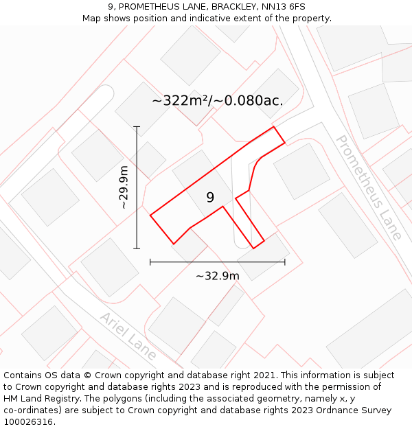 9, PROMETHEUS LANE, BRACKLEY, NN13 6FS: Plot and title map
