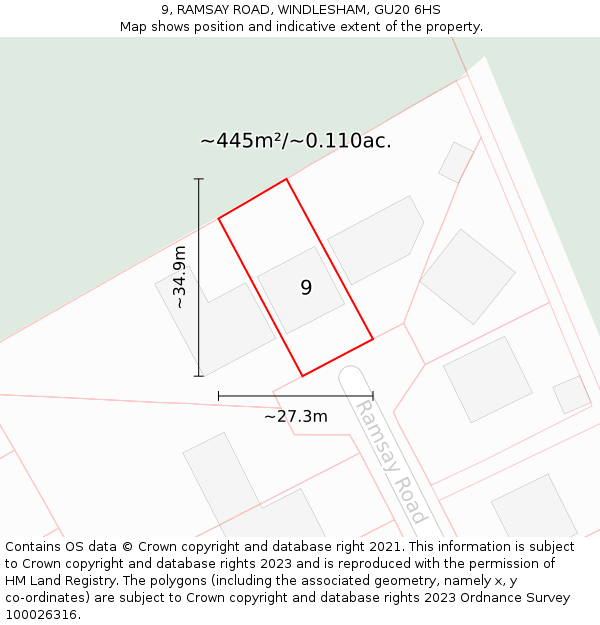9, RAMSAY ROAD, WINDLESHAM, GU20 6HS: Plot and title map
