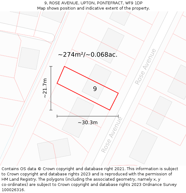 9, ROSE AVENUE, UPTON, PONTEFRACT, WF9 1DP: Plot and title map