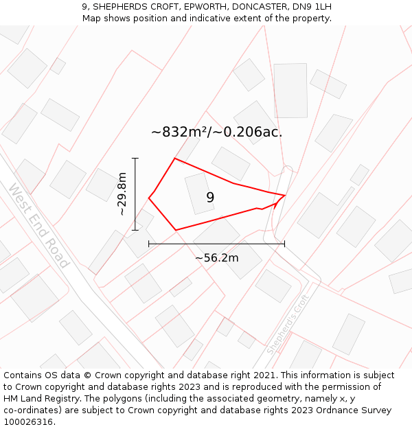 9, SHEPHERDS CROFT, EPWORTH, DONCASTER, DN9 1LH: Plot and title map