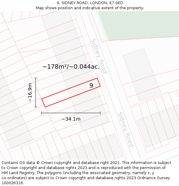 9, SIDNEY ROAD, LONDON, E7 0ED: Plot and title map