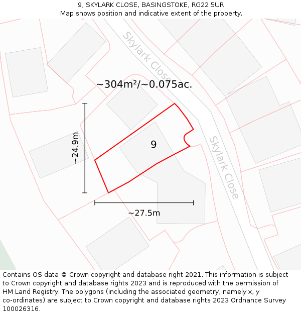 9, SKYLARK CLOSE, BASINGSTOKE, RG22 5UR: Plot and title map