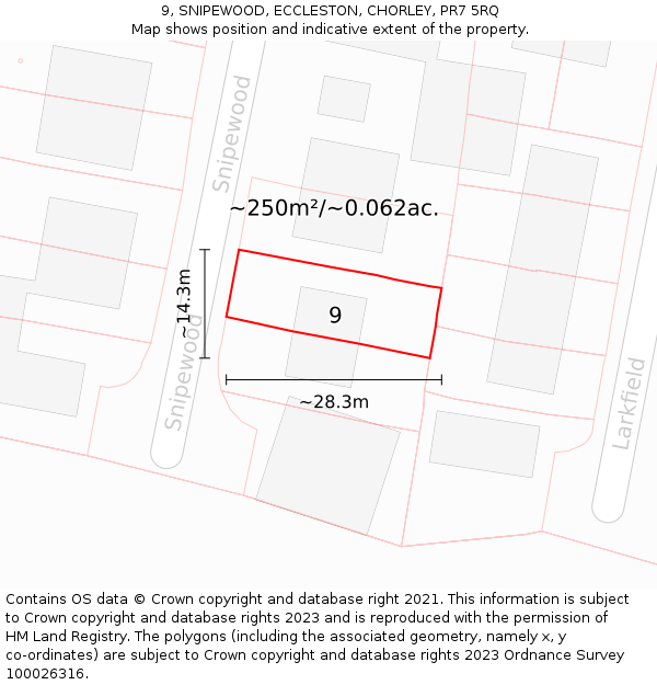 9, SNIPEWOOD, ECCLESTON, CHORLEY, PR7 5RQ: Plot and title map