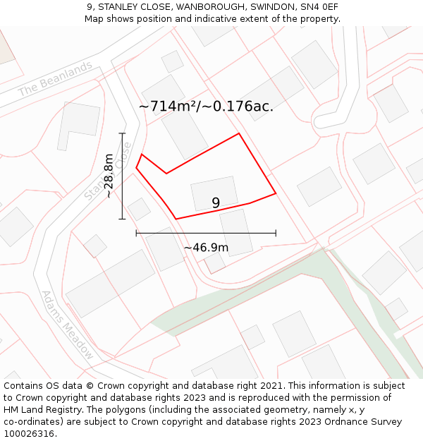 9, STANLEY CLOSE, WANBOROUGH, SWINDON, SN4 0EF: Plot and title map