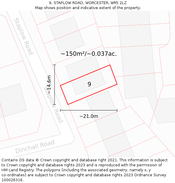 9, STAPLOW ROAD, WORCESTER, WR5 2LZ: Plot and title map