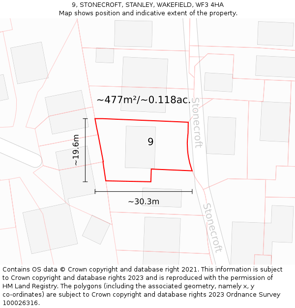 9, STONECROFT, STANLEY, WAKEFIELD, WF3 4HA: Plot and title map