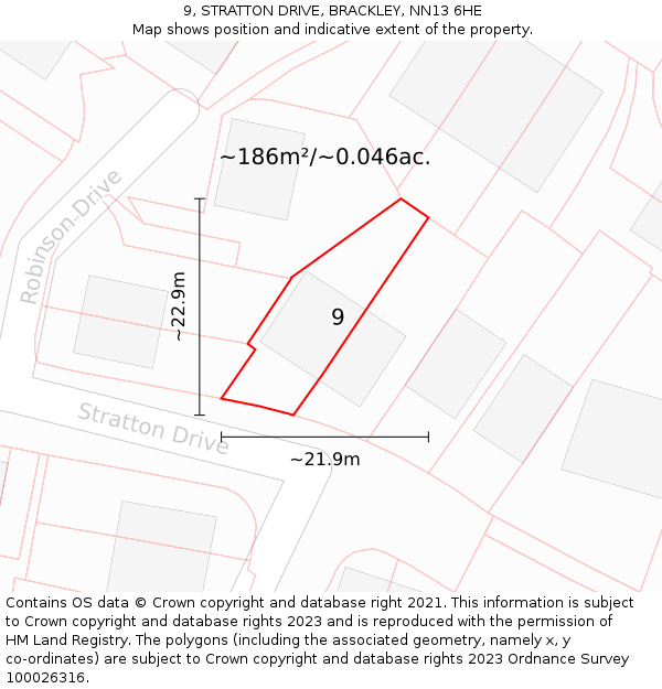 9, STRATTON DRIVE, BRACKLEY, NN13 6HE: Plot and title map
