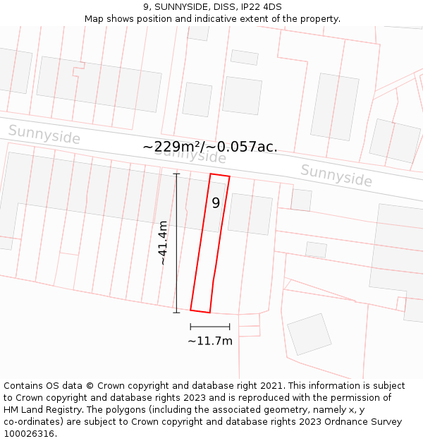 9, SUNNYSIDE, DISS, IP22 4DS: Plot and title map