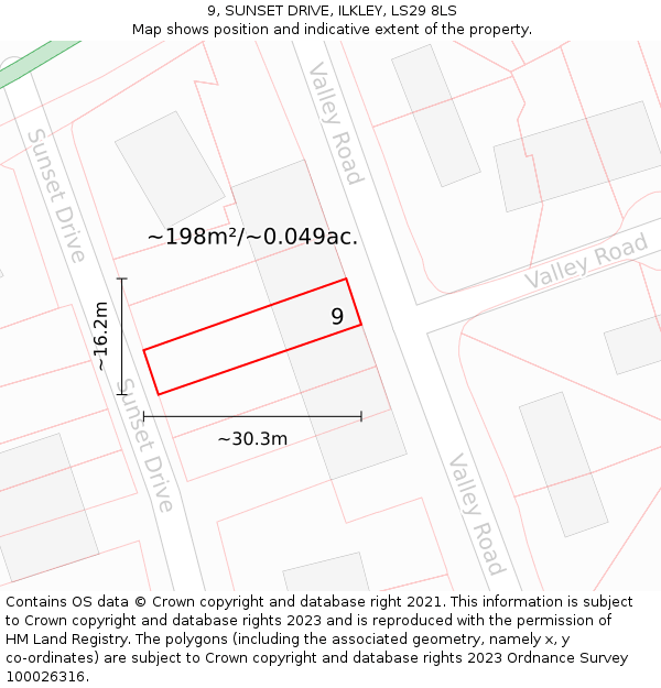 9, SUNSET DRIVE, ILKLEY, LS29 8LS: Plot and title map