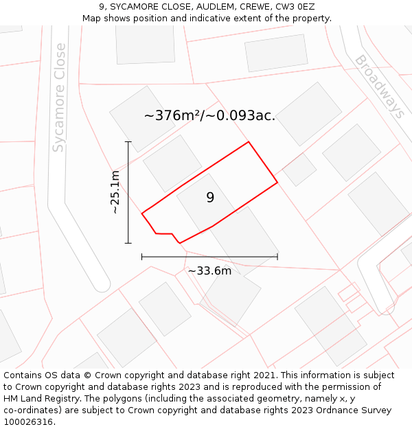 9, SYCAMORE CLOSE, AUDLEM, CREWE, CW3 0EZ: Plot and title map
