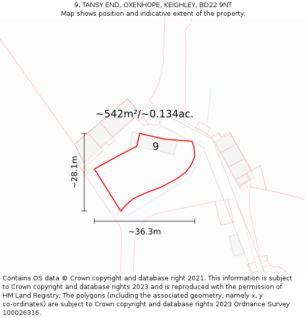 9, TANSY END, OXENHOPE, KEIGHLEY, BD22 9NT: Plot and title map