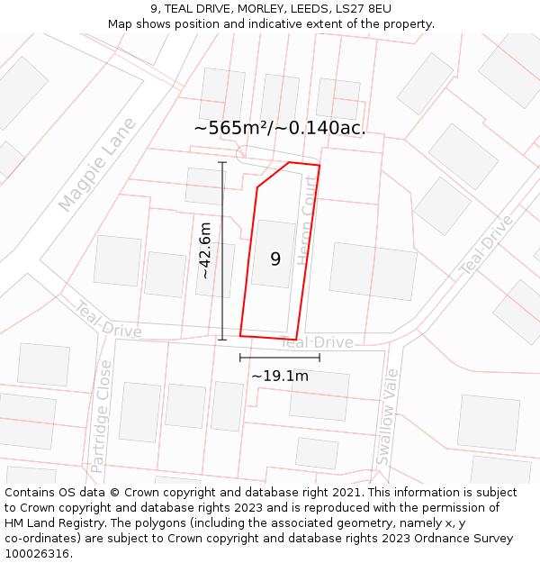 9, TEAL DRIVE, MORLEY, LEEDS, LS27 8EU: Plot and title map