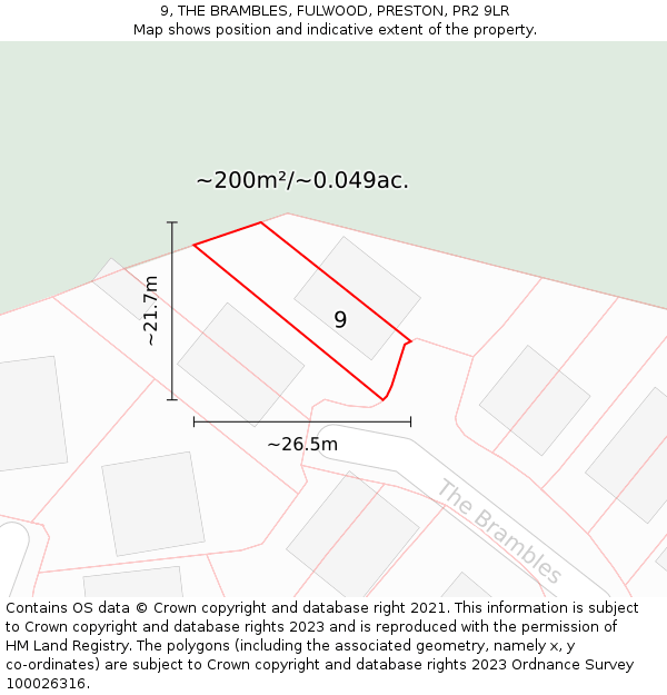 9, THE BRAMBLES, FULWOOD, PRESTON, PR2 9LR: Plot and title map