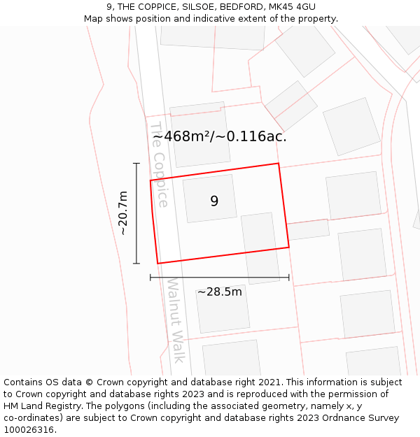 9, THE COPPICE, SILSOE, BEDFORD, MK45 4GU: Plot and title map