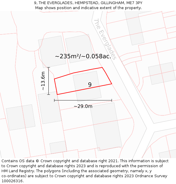 9, THE EVERGLADES, HEMPSTEAD, GILLINGHAM, ME7 3PY: Plot and title map