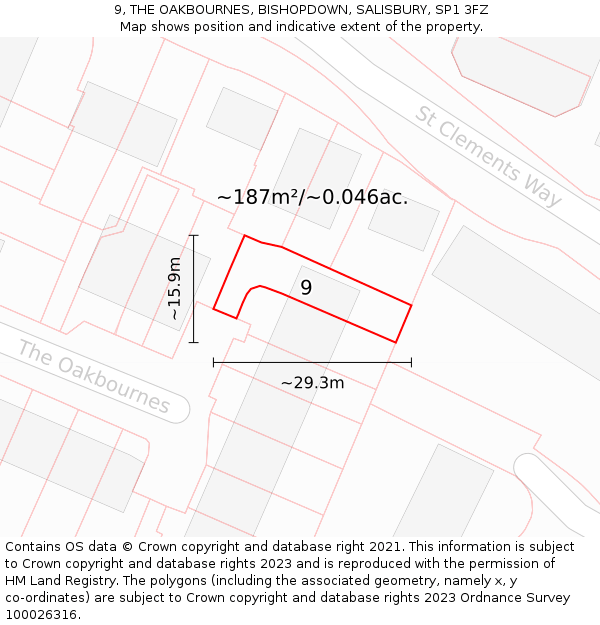 9, THE OAKBOURNES, BISHOPDOWN, SALISBURY, SP1 3FZ: Plot and title map