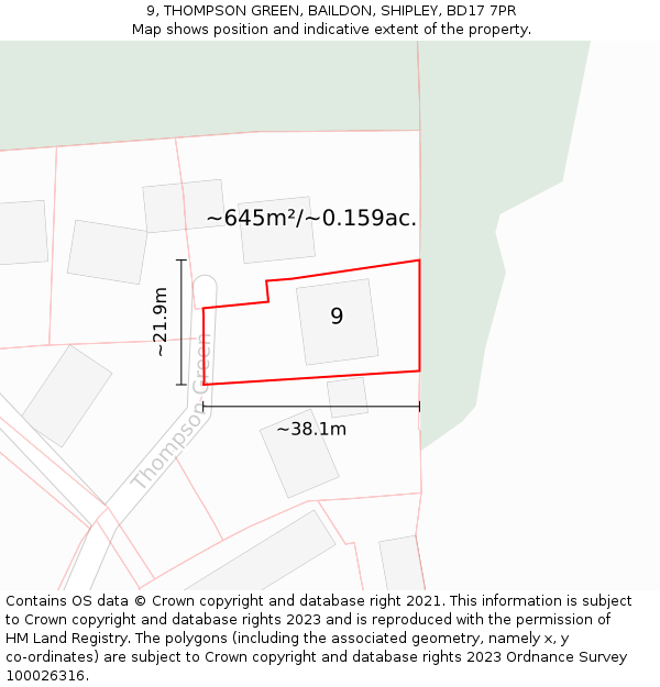9, THOMPSON GREEN, BAILDON, SHIPLEY, BD17 7PR: Plot and title map