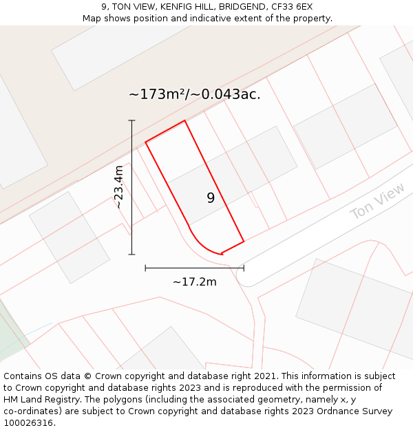 9, TON VIEW, KENFIG HILL, BRIDGEND, CF33 6EX: Plot and title map