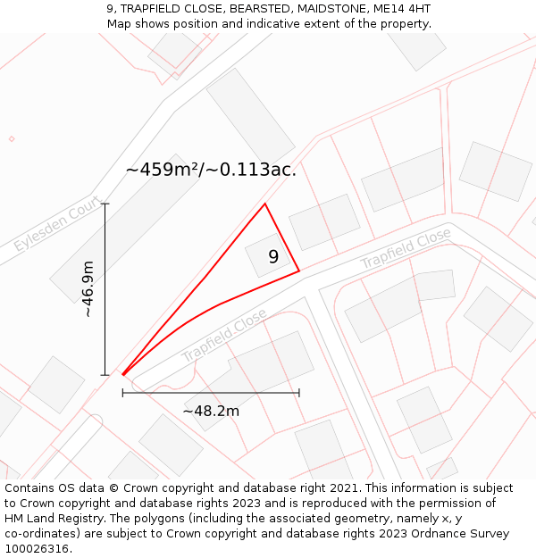 9, TRAPFIELD CLOSE, BEARSTED, MAIDSTONE, ME14 4HT: Plot and title map