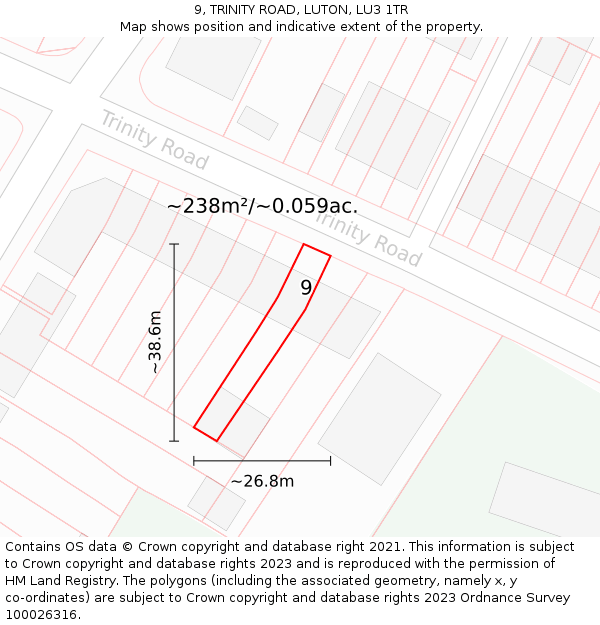 9, TRINITY ROAD, LUTON, LU3 1TR: Plot and title map
