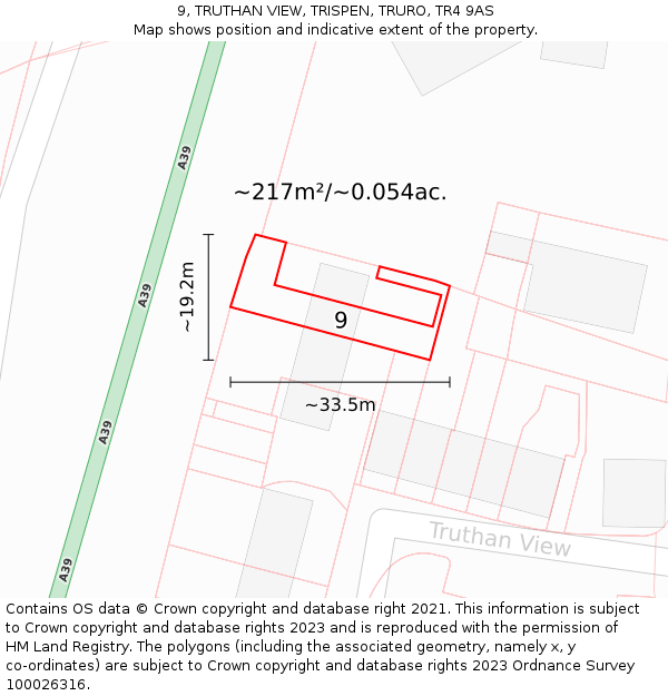 9, TRUTHAN VIEW, TRISPEN, TRURO, TR4 9AS: Plot and title map