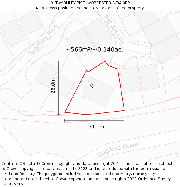 9, TWARNLEY RISE, WORCESTER, WR4 0PP: Plot and title map