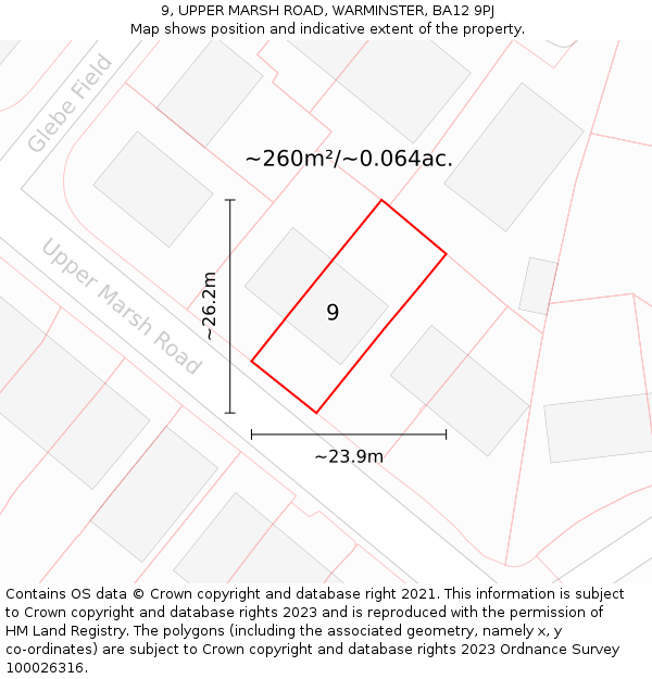 9, UPPER MARSH ROAD, WARMINSTER, BA12 9PJ: Plot and title map