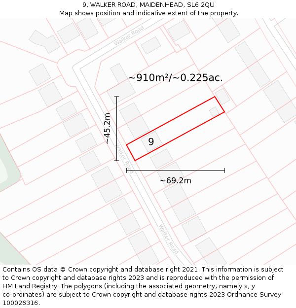 9, WALKER ROAD, MAIDENHEAD, SL6 2QU: Plot and title map