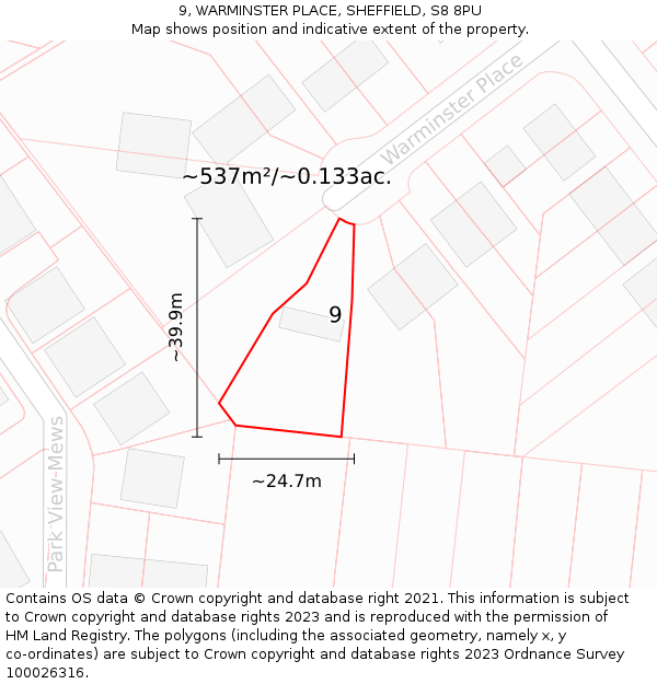9, WARMINSTER PLACE, SHEFFIELD, S8 8PU: Plot and title map