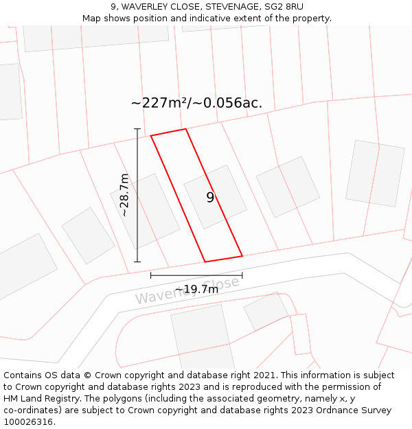 9, WAVERLEY CLOSE, STEVENAGE, SG2 8RU: Plot and title map