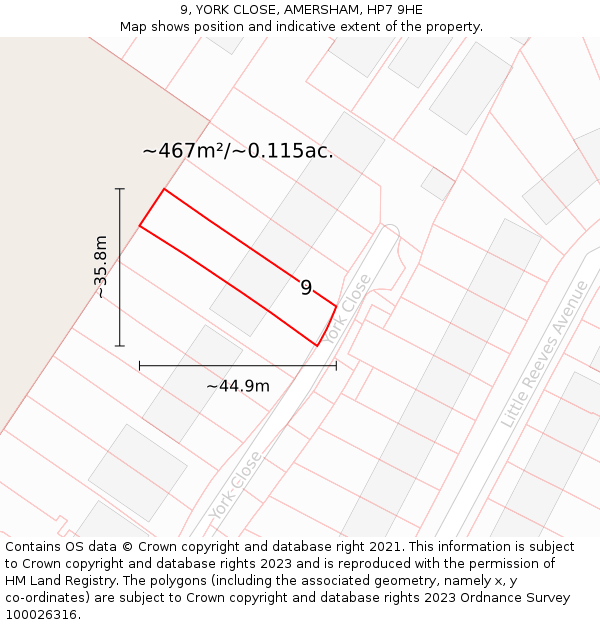 9, YORK CLOSE, AMERSHAM, HP7 9HE: Plot and title map