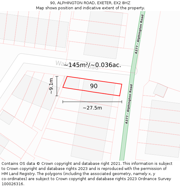 90, ALPHINGTON ROAD, EXETER, EX2 8HZ: Plot and title map