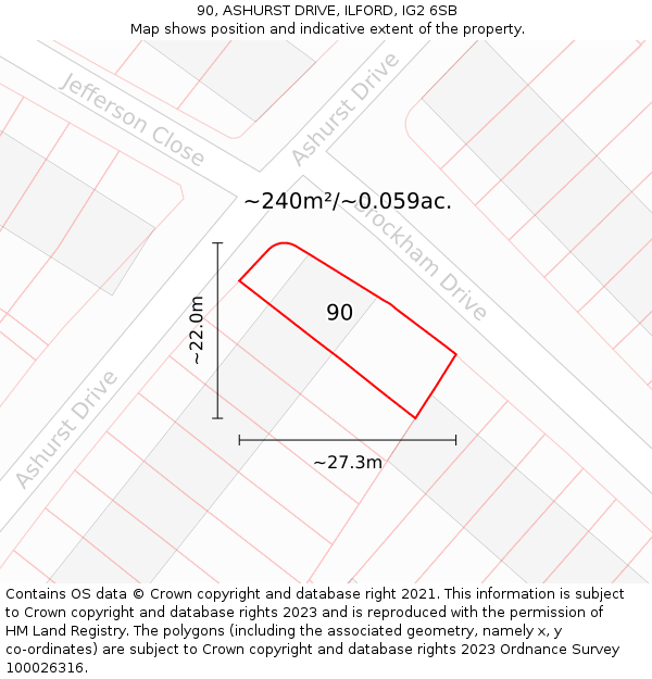 90, ASHURST DRIVE, ILFORD, IG2 6SB: Plot and title map