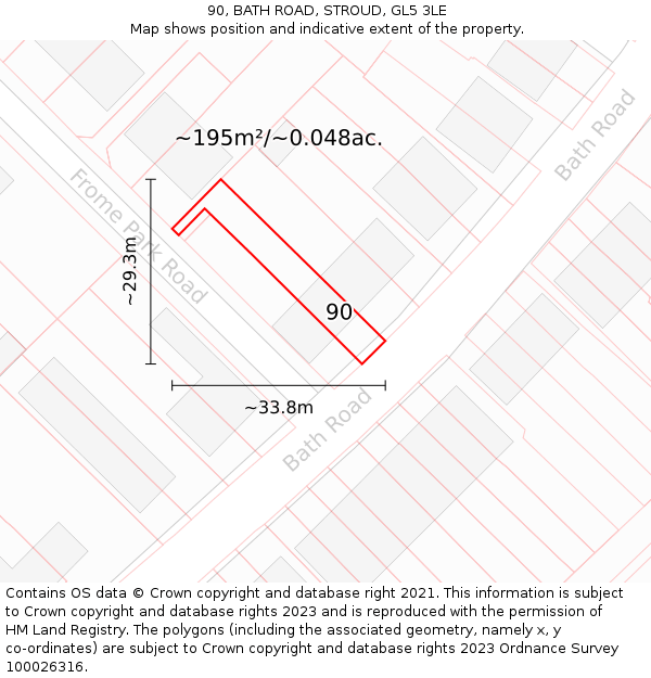 90, BATH ROAD, STROUD, GL5 3LE: Plot and title map