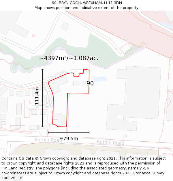 90, BRYN COCH, WREXHAM, LL11 3DN: Plot and title map