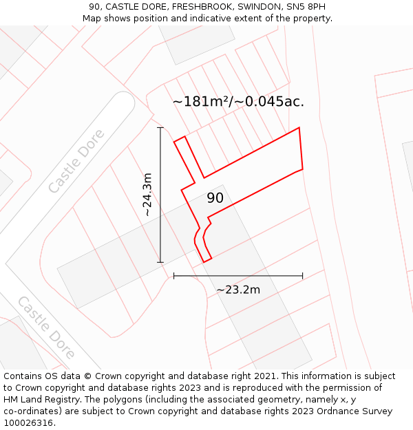 90, CASTLE DORE, FRESHBROOK, SWINDON, SN5 8PH: Plot and title map