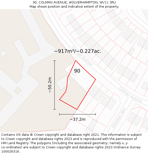 90, COLMAN AVENUE, WOLVERHAMPTON, WV11 3RU: Plot and title map