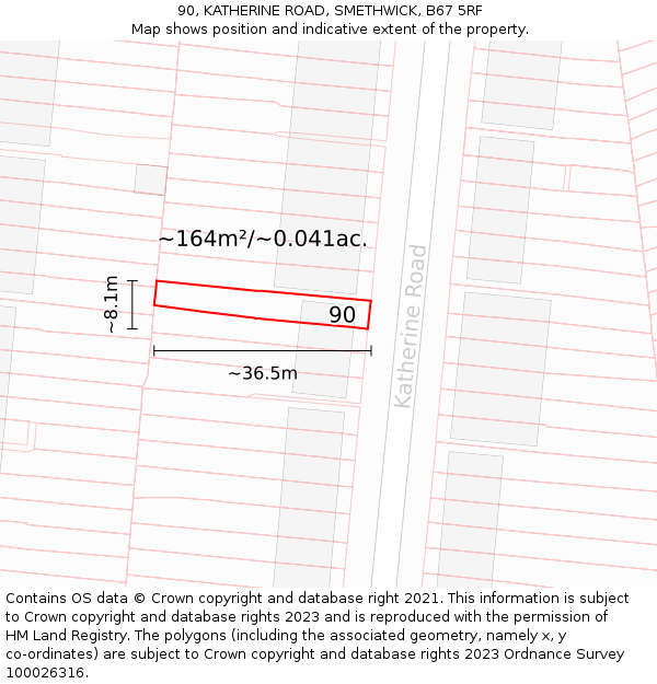 90, KATHERINE ROAD, SMETHWICK, B67 5RF: Plot and title map