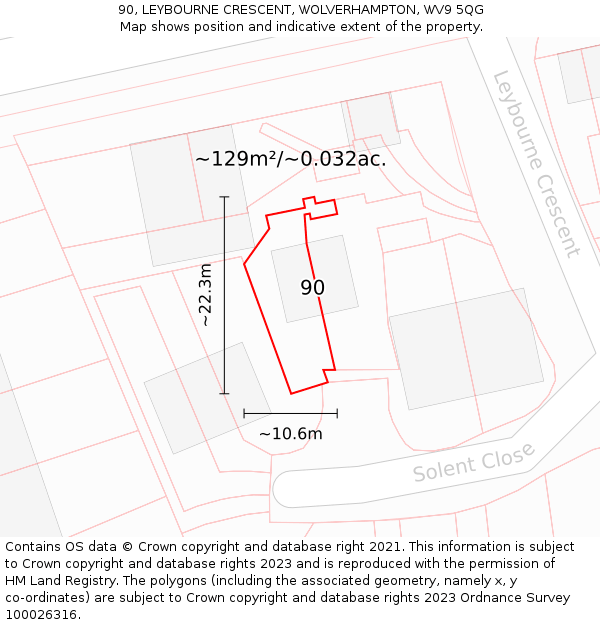 90, LEYBOURNE CRESCENT, WOLVERHAMPTON, WV9 5QG: Plot and title map