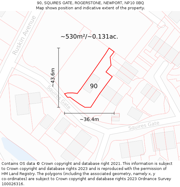 90, SQUIRES GATE, ROGERSTONE, NEWPORT, NP10 0BQ: Plot and title map
