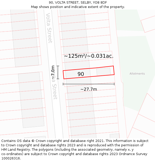 90, VOLTA STREET, SELBY, YO8 8DF: Plot and title map