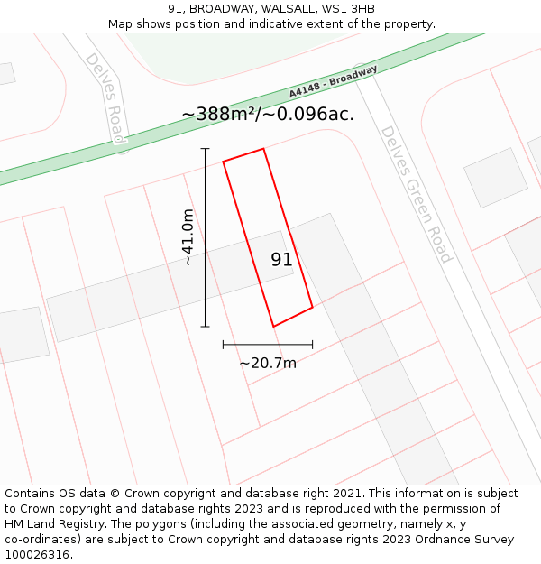 91, BROADWAY, WALSALL, WS1 3HB: Plot and title map
