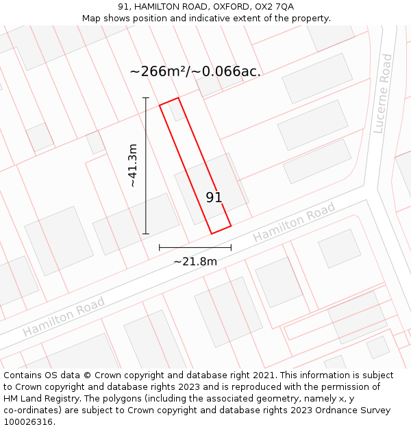 91, HAMILTON ROAD, OXFORD, OX2 7QA: Plot and title map