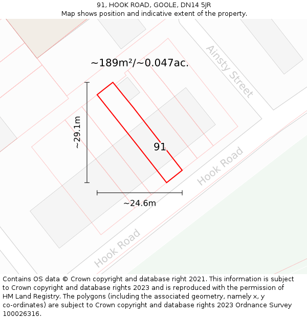 91, HOOK ROAD, GOOLE, DN14 5JR: Plot and title map